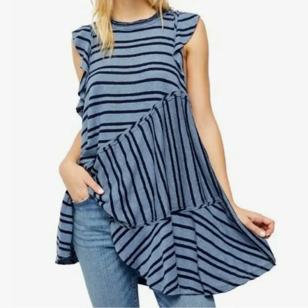 FREE PEOPLE Read Between The Lines Tunic Dress in Deep Sea Combo SZ M NEW!!! - Picture 2 of 9